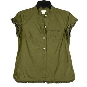 J.Crew Shirt Womens XXS Green‎ Cap Sleeve Blouse Henley Ruffles Business Casual